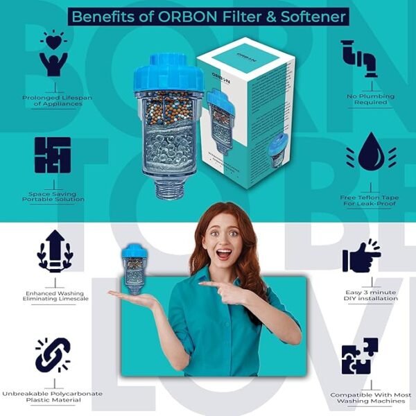 ORBON Washing Machine Filter for Hard Water | Hard Water Softener for Washing Machine | Washing Machine Tap Filter | Washing Machine Inlet Filter | with Teflon Tape for Leak-Proof Fitting | 1 Unit - Image 7