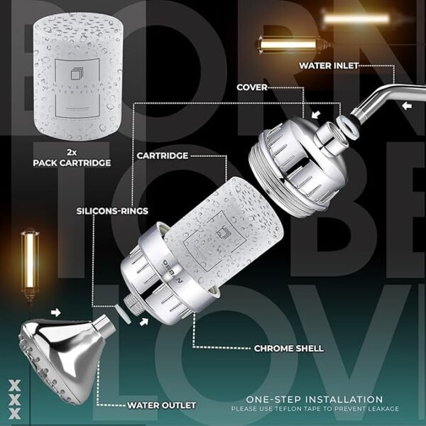 Universal Shower Filter Cartridge | Shower Water Filter Cartridge | Shower Filter Replacement Cartridge | Shower Water Softener Replacement Cartridge | With 15 Layers Filtration | Set of 2 Cartridges - Image 6