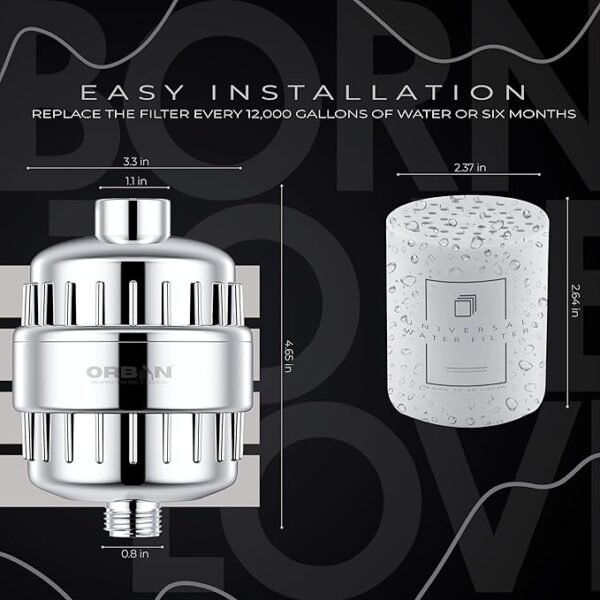 ORBON Shower Filter | Shower Filter for Hard Water | Hard Water Filter for Shower | Water Softener for Shower | With 15 Layers Filtration | With 3 In 1 Universal Filter Adapter & Teflon Tape | Chrome - Image 6